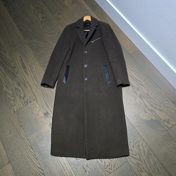 Marc New York Jackets & Blazers - Marc New York Long Wool Blend Moto Single Breasted Overcoat in Olive